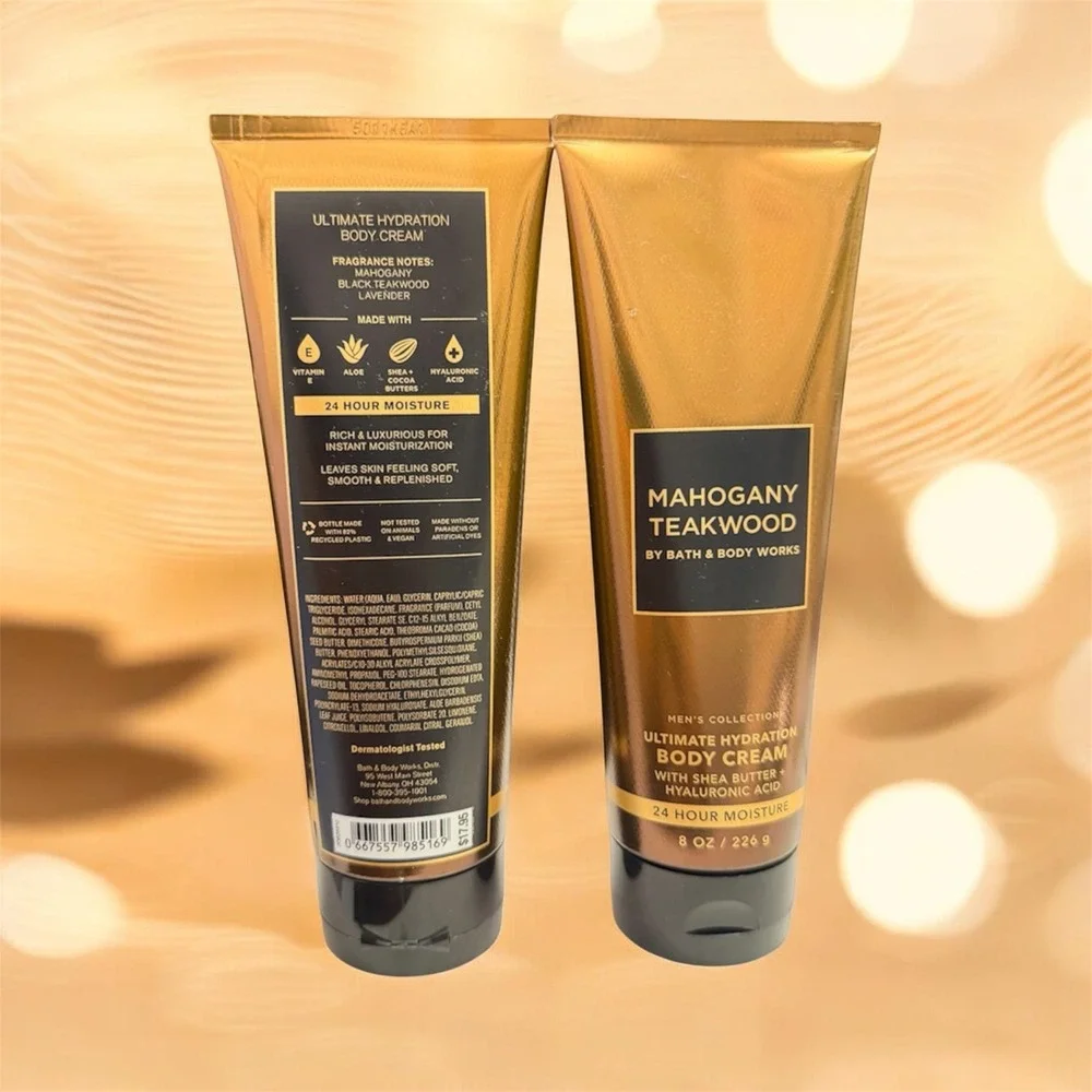 Bath & Body Works Mahogany Teakwood Mens Body Cream 8oz 2-Pack Hyaluronic Acid